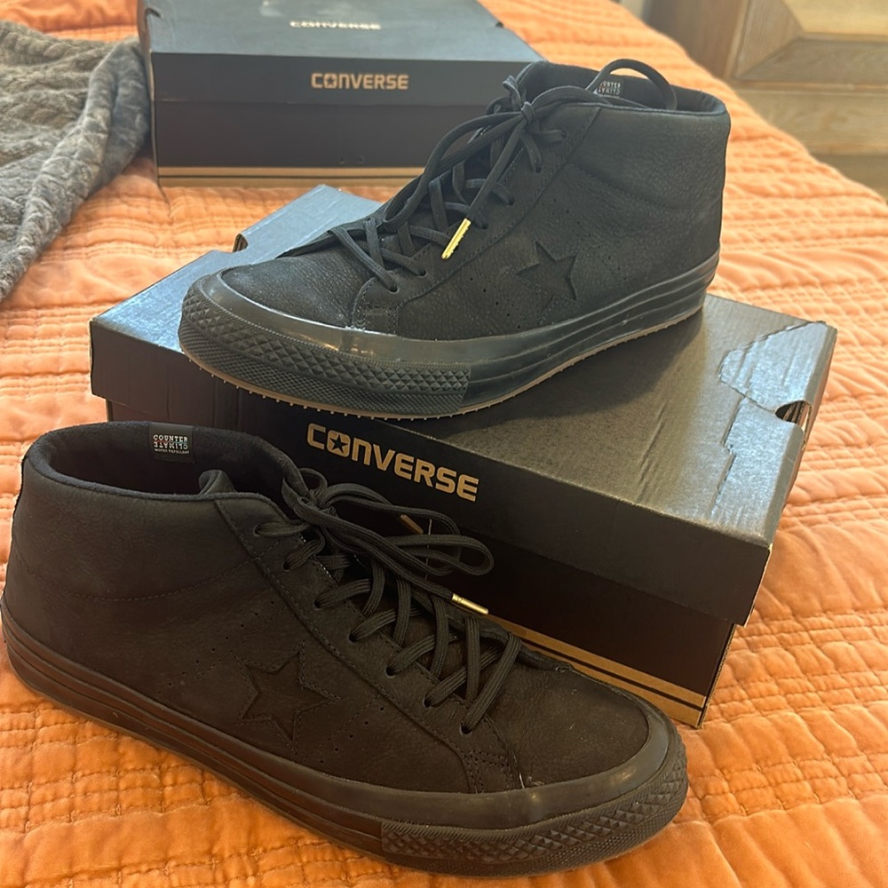 Converse one star mid black shoes water repellent